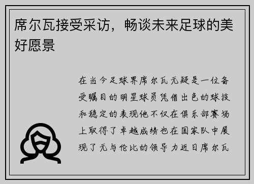 席尔瓦接受采访，畅谈未来足球的美好愿景